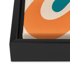 Retro Liquid Swirl Abstract Pattern Square in Orange and Teal Blue Framed Canvas Print Gallery Image 3