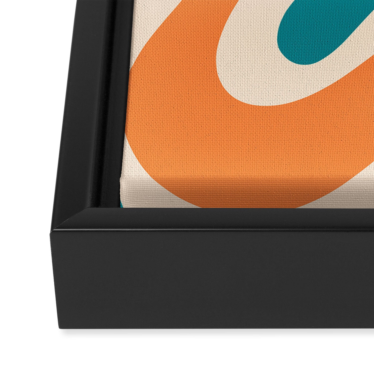 Retro Liquid Swirl Abstract Pattern Square in Orange and Teal Blue Framed Canvas Print Gallery Image 3