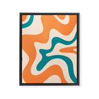 Retro Liquid Swirl Abstract Pattern Square in Orange and Teal Blue Framed Canvas Print Gallery Image 8