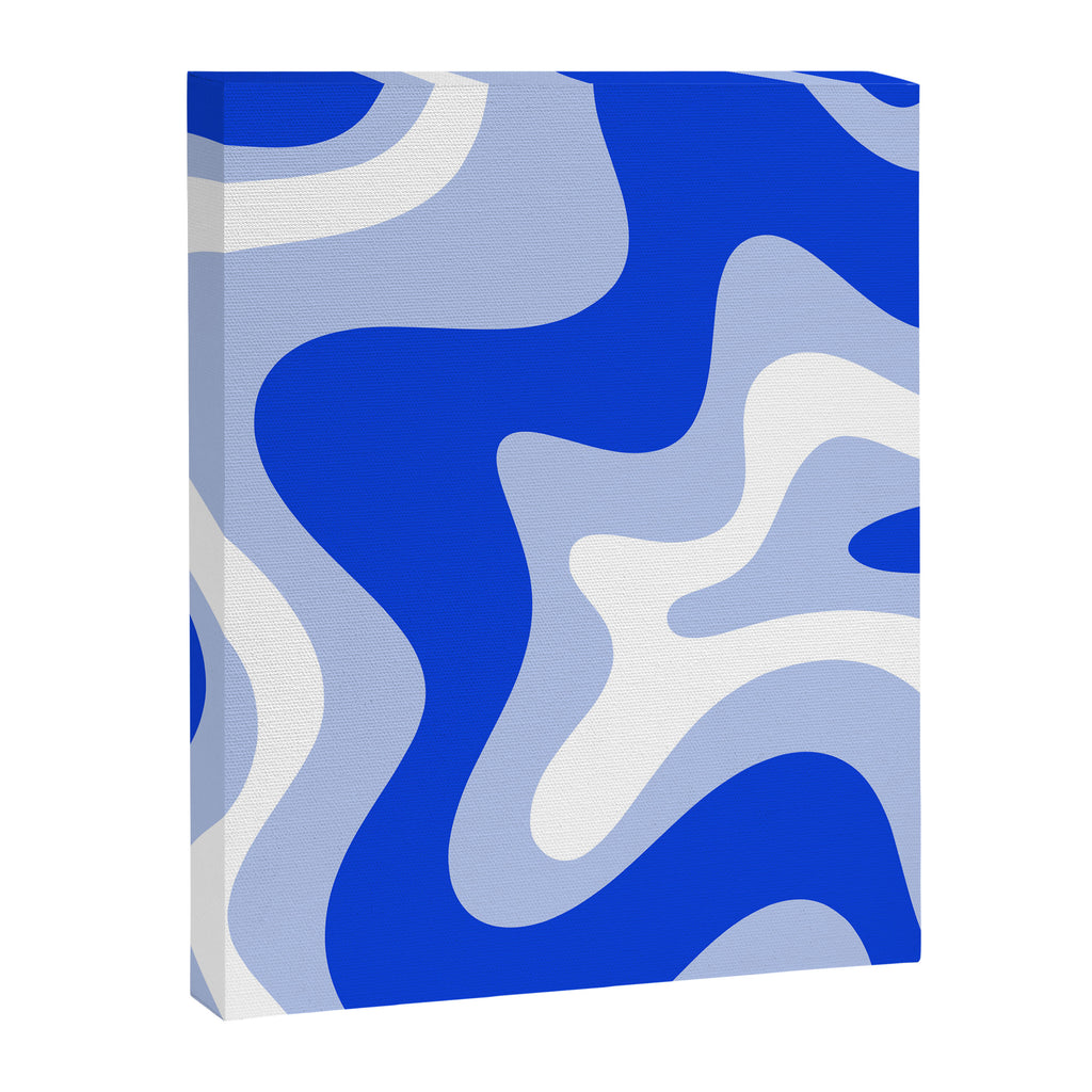 Retro Liquid Swirl Abstract Pattern Square in Royal Blue, Light Blue, and White Canvas Print Gallery Image 8