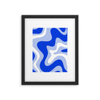 Retro Liquid Swirl Abstract Pattern Square in Royal Blue, Light Blue, and White Framed Art Print Gallery Image 6