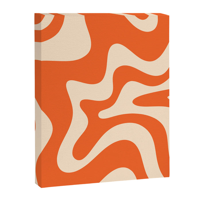 Retro Liquid Swirl Abstract Pattern Square in Tangerine Orange and Peach Canvas Print Gallery Image 1