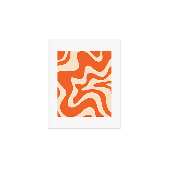 Retro Liquid Swirl Abstract Pattern Square in Tangerine Orange and Peach Art Print Gallery Image 1