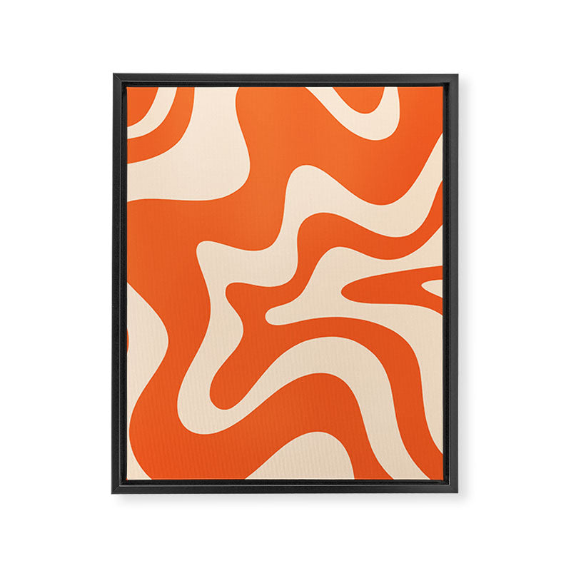 Retro Liquid Swirl Abstract Pattern Square in Tangerine Orange and Peach Framed Canvas Print Gallery Image 8