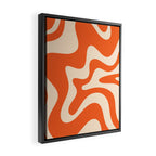 Retro Liquid Swirl Abstract Pattern Square in Tangerine Orange and Peach Framed Canvas Print Gallery Image 2
