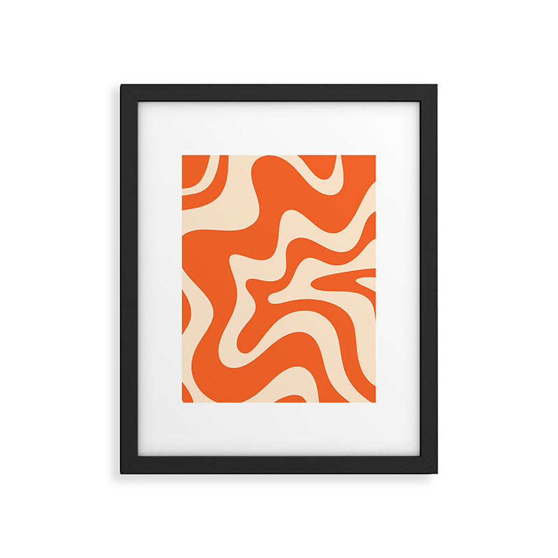 Retro Liquid Swirl Abstract Pattern Square in Tangerine Orange and Peach Framed Art Print Gallery Image 6
