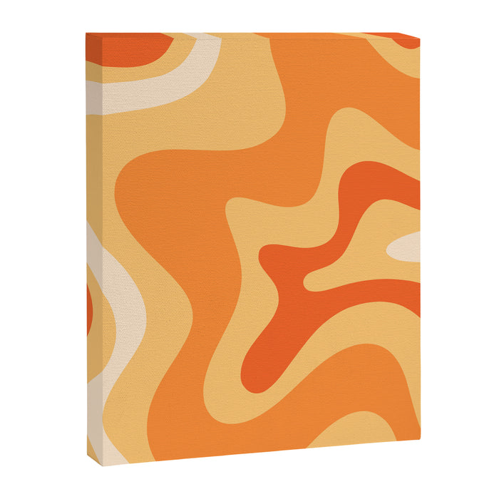 Retro Liquid Swirl Abstract Pattern Square in Tangerine Orange Yellow Tones Canvas Print Gallery Image 1