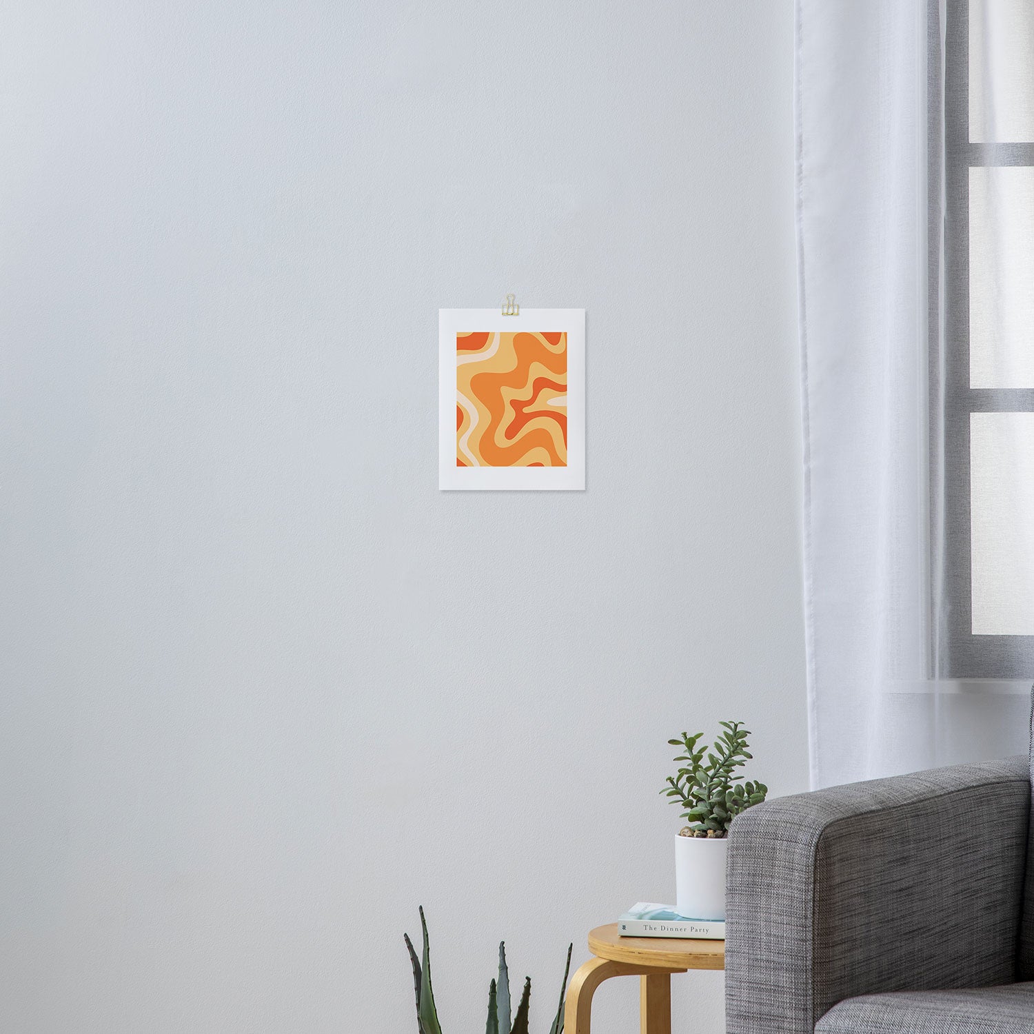 Retro Liquid Swirl Abstract Pattern Square in Tangerine Orange Yellow Tones Art Print Gallery Image 3