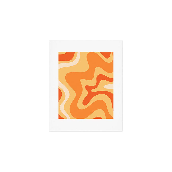 Retro Liquid Swirl Abstract Pattern Square in Tangerine Orange Yellow Tones Art Print Gallery Image 1