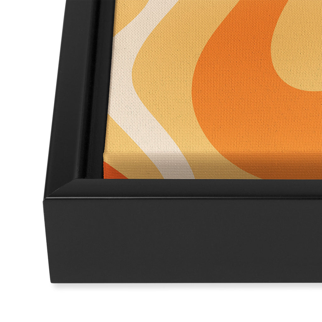 Retro Liquid Swirl Abstract Pattern Square in Tangerine Orange Yellow Tones Framed Canvas Print Gallery Image 3