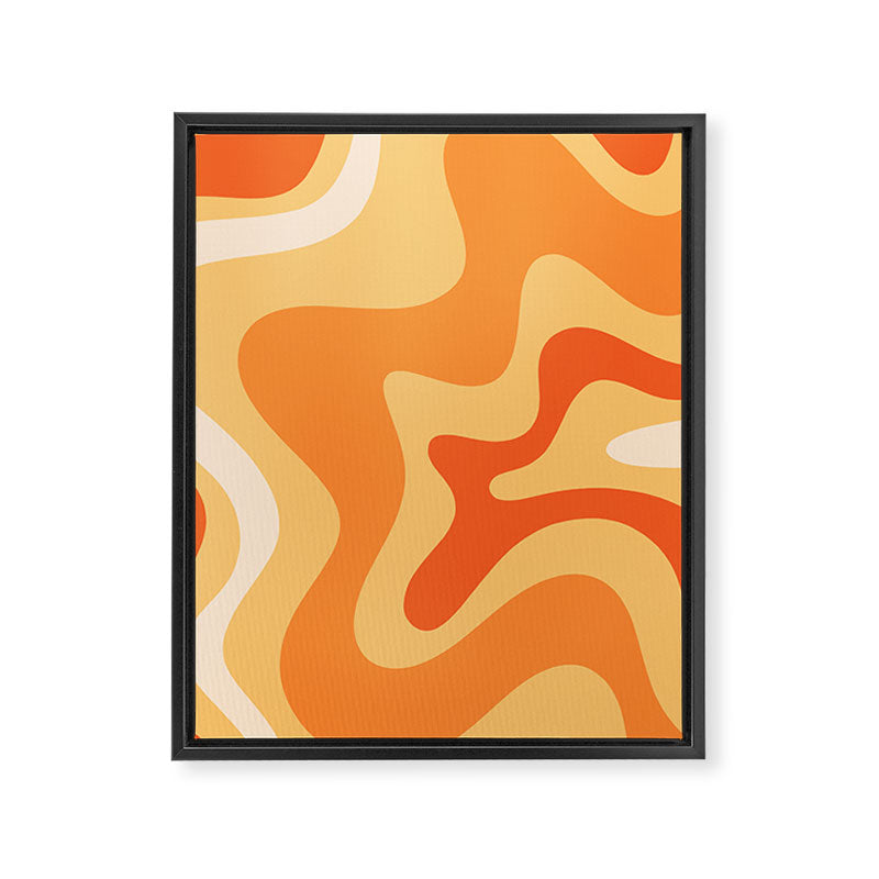 Retro Liquid Swirl Abstract Pattern Square in Tangerine Orange Yellow Tones Framed Canvas Print Gallery Image 8