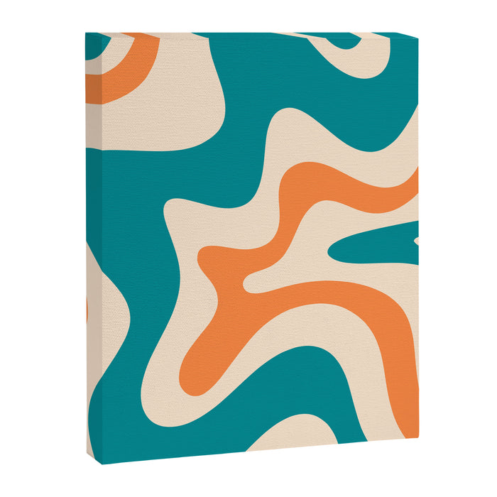 Retro Liquid Swirl Abstract Pattern Square in Teal Blue and Orange Canvas Print Gallery Image 1
