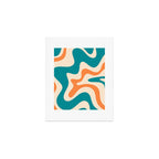 Retro Liquid Swirl Abstract Pattern Square in Teal Blue and Orange Art Print Gallery Image 1