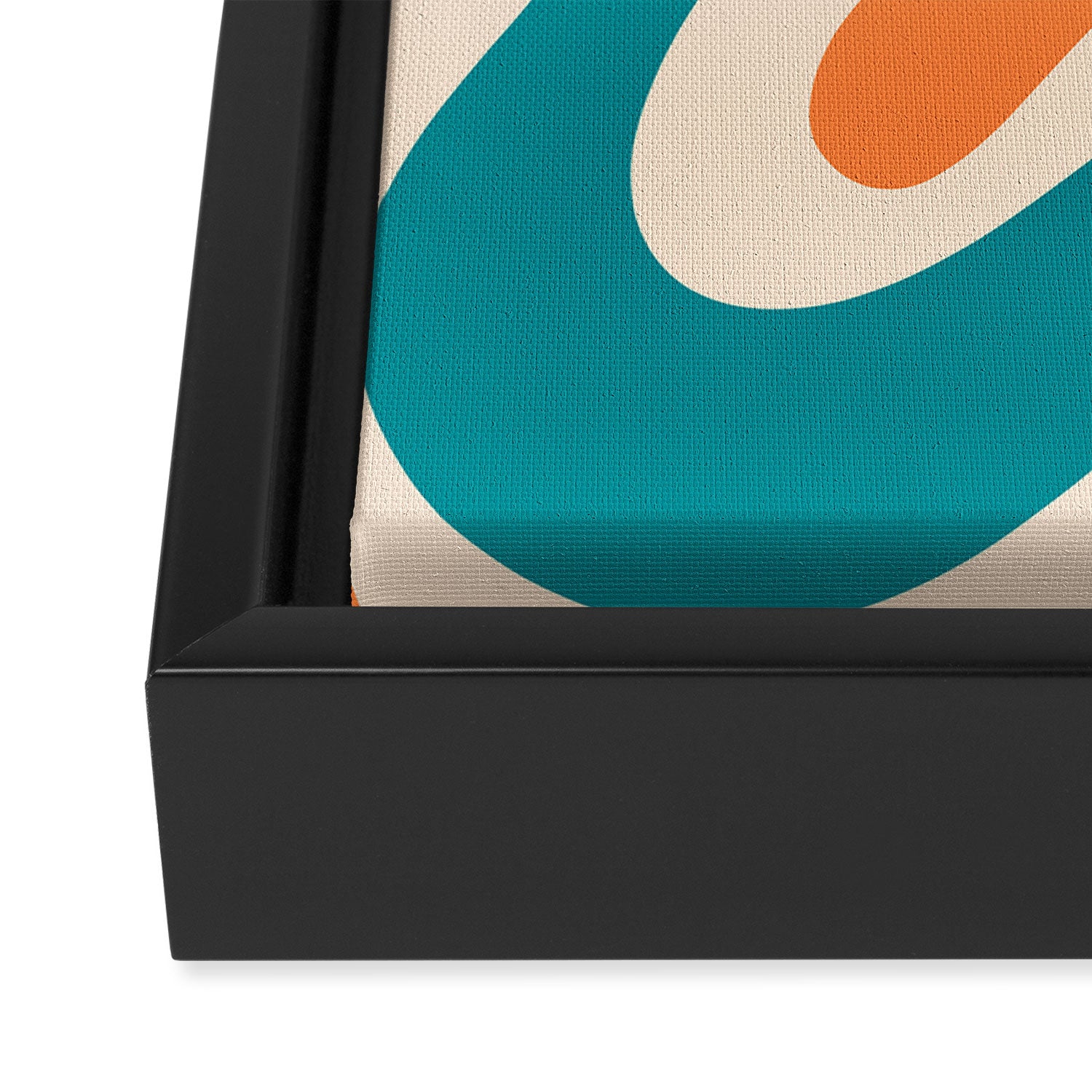 Retro Liquid Swirl Abstract Pattern Square in Teal Blue and Orange Framed Canvas Print Gallery Image 3