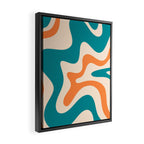 Retro Liquid Swirl Abstract Pattern Square in Teal Blue and Orange Framed Canvas Print Gallery Image 2