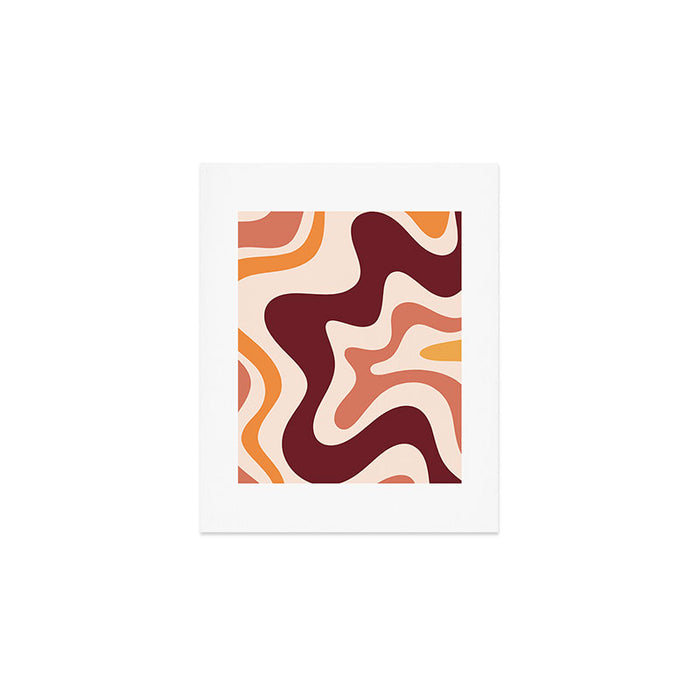 Retro Liquid Swirl Abstract Pattern Square in Terracotta Earth Tones on Cream Art Print Gallery Image 1