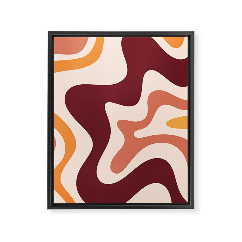 Retro Liquid Swirl Abstract Pattern Square in Terracotta Earth Tones on Cream Framed Canvas Print Gallery Image 8