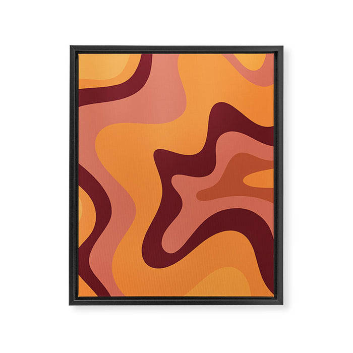 Retro Liquid Swirl Abstract Pattern Square in Warm Terracotta Earth Tones Framed Canvas Print Gallery Image 1