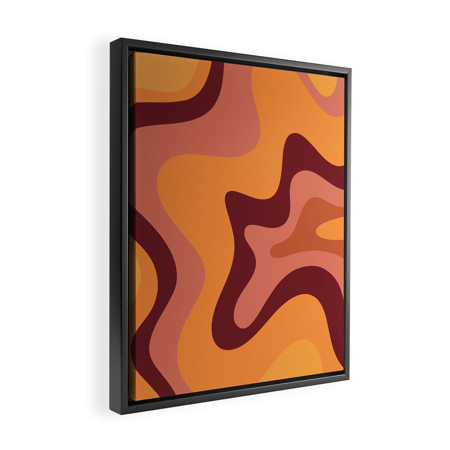Retro Liquid Swirl Abstract Pattern Square in Warm Terracotta Earth Tones Framed Canvas Print Gallery Image 2