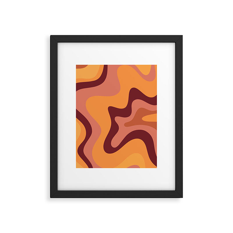 Retro Liquid Swirl Abstract Pattern Square in Warm Terracotta Earth Tones Framed Art Print Gallery Image 6
