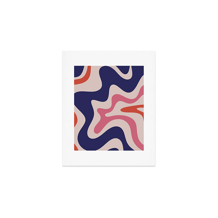 Retro Liquid Swirl Abstract Pattern Square Navy Blue Pink Red-Orange Art Print Gallery Image 1