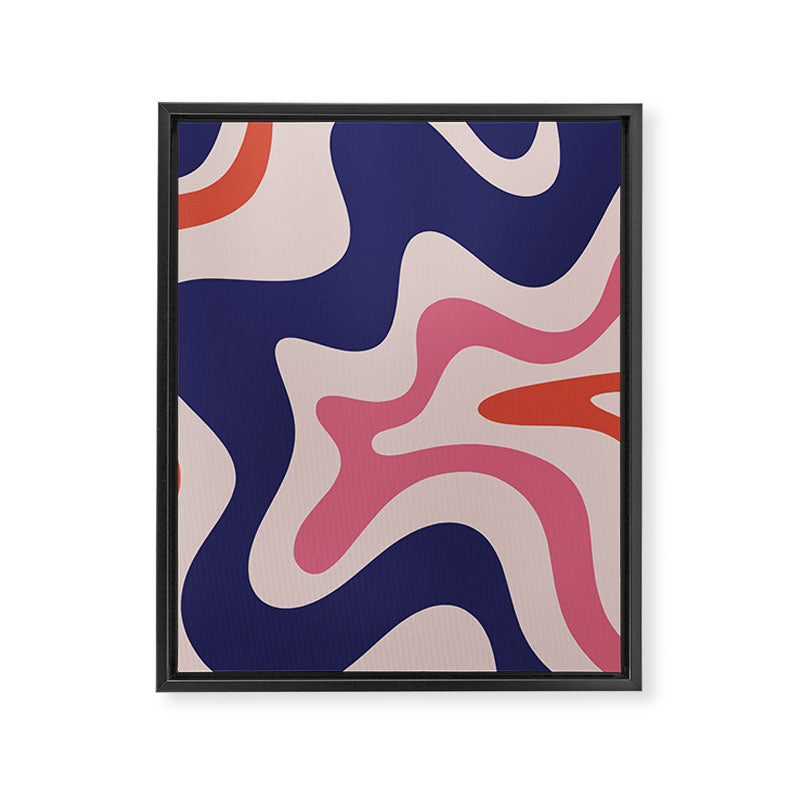 Retro Liquid Swirl Abstract Pattern Square Navy Blue Pink Red-Orange Framed Canvas Print Gallery Image 8