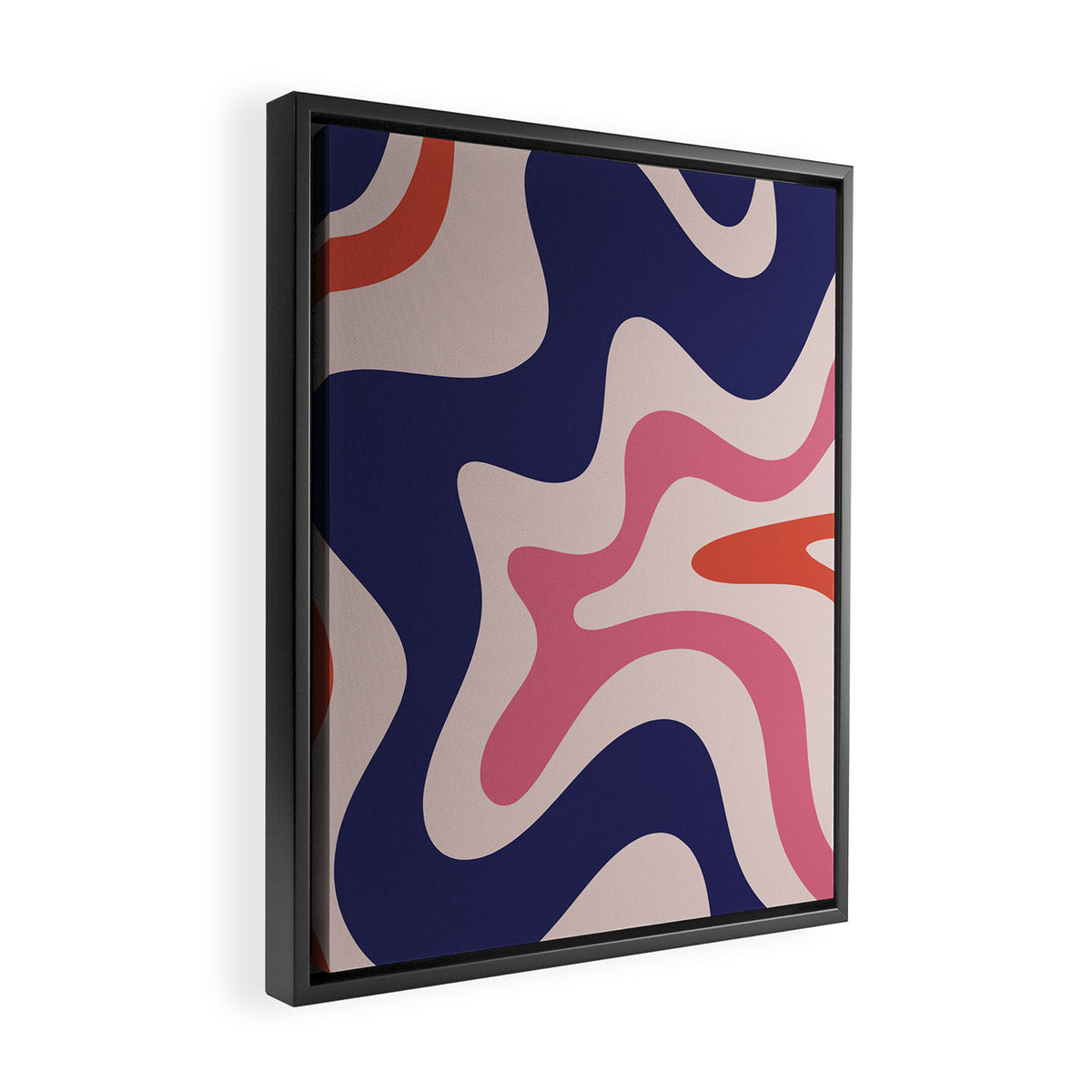 Retro Liquid Swirl Abstract Pattern Square Navy Blue Pink Red-Orange Framed Canvas Print Gallery Image 2