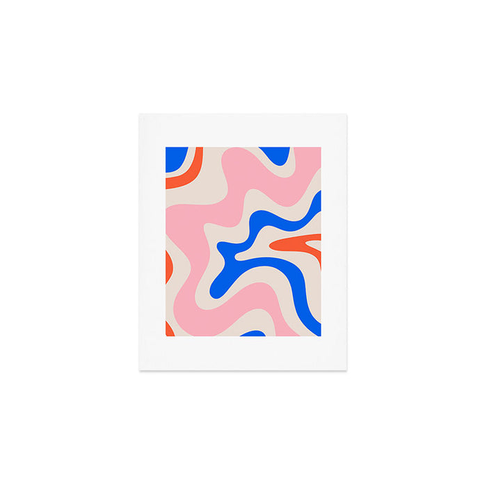 Retro Liquid Swirl Abstract Pattern Square Pink, Orange, and Royal Blue Art Print Gallery Image 1