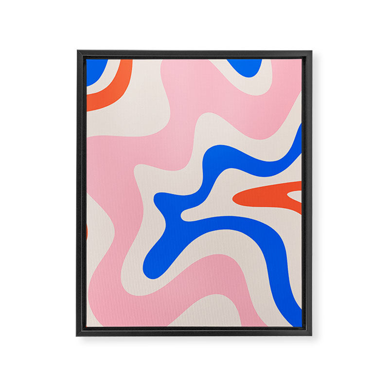 Retro Liquid Swirl Abstract Pattern Square Pink, Orange, and Royal Blue Framed Canvas Print Gallery Image 8