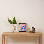 Retro Liquid Swirl Abstract Pattern Square Pink, Orange, and Royal Blue Framed Canvas Print Gallery Image 4