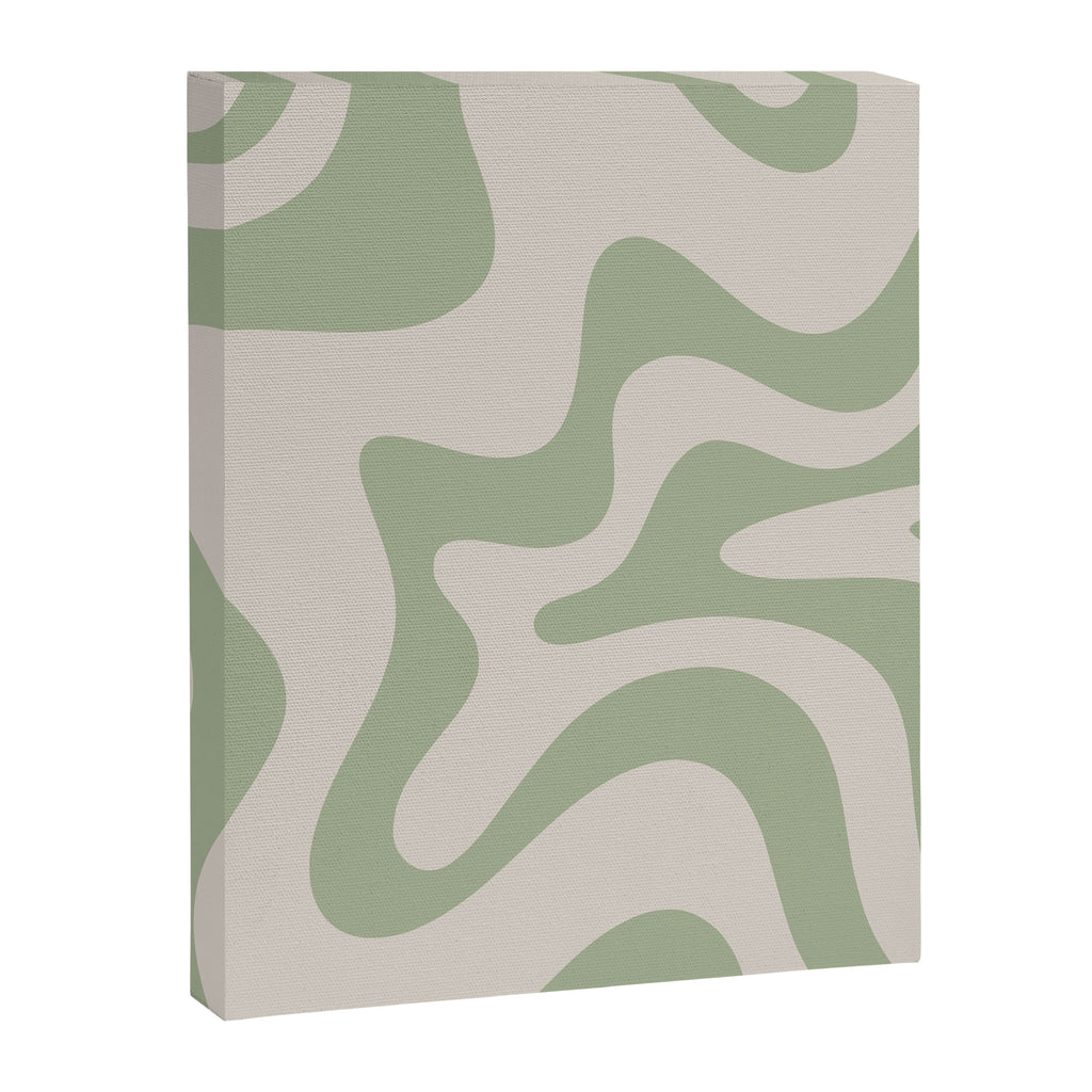 Retro Liquid Swirl Abstract Pattern Square Sage Green and Almond Beige Canvas Print Gallery Image 8