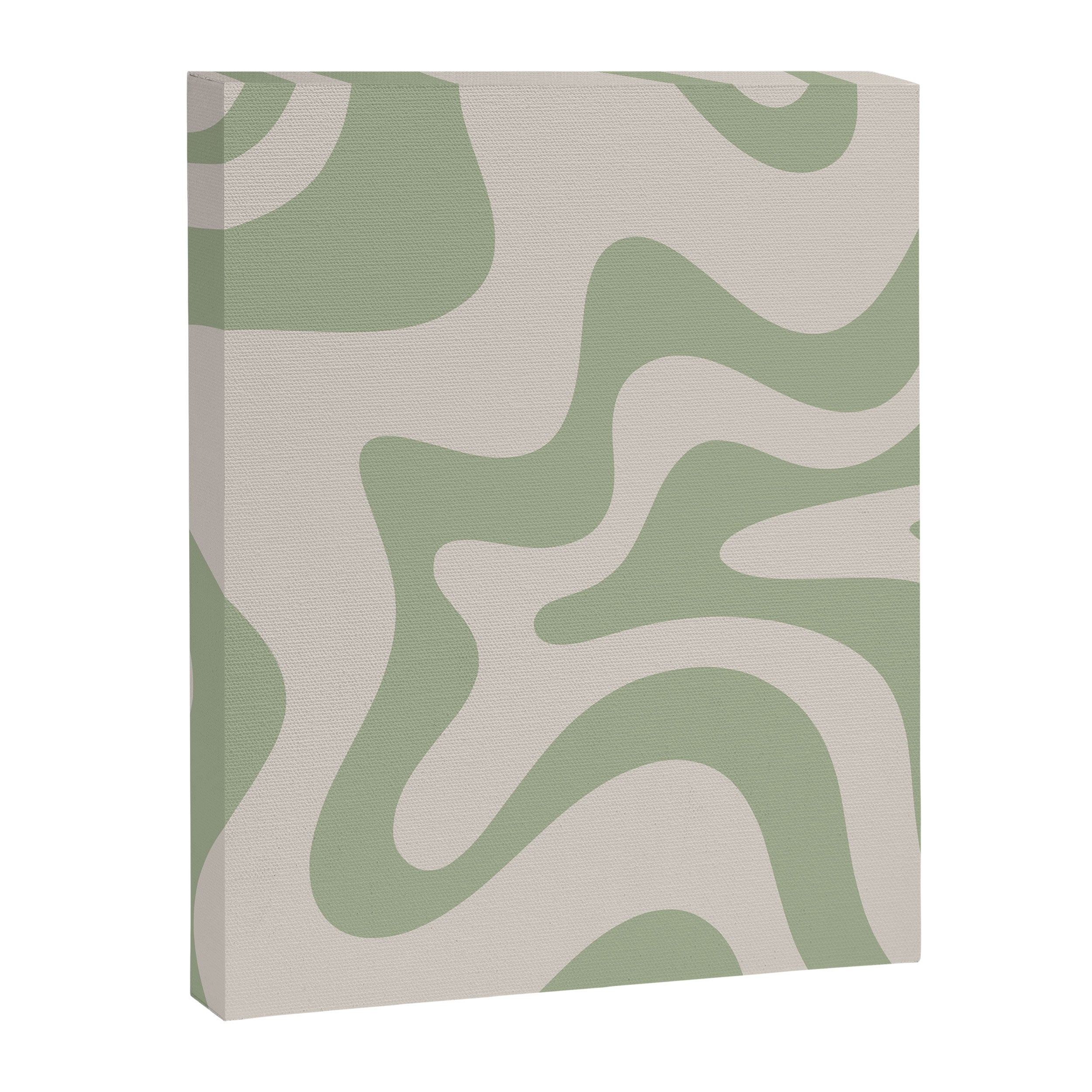 Retro Liquid Swirl Abstract Pattern Square Sage Green and Almond Beige Canvas Print Gallery Image 8