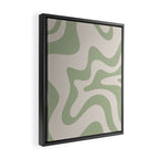 Retro Liquid Swirl Abstract Pattern Square Sage Green and Almond Beige Framed Canvas Print Gallery Image 2