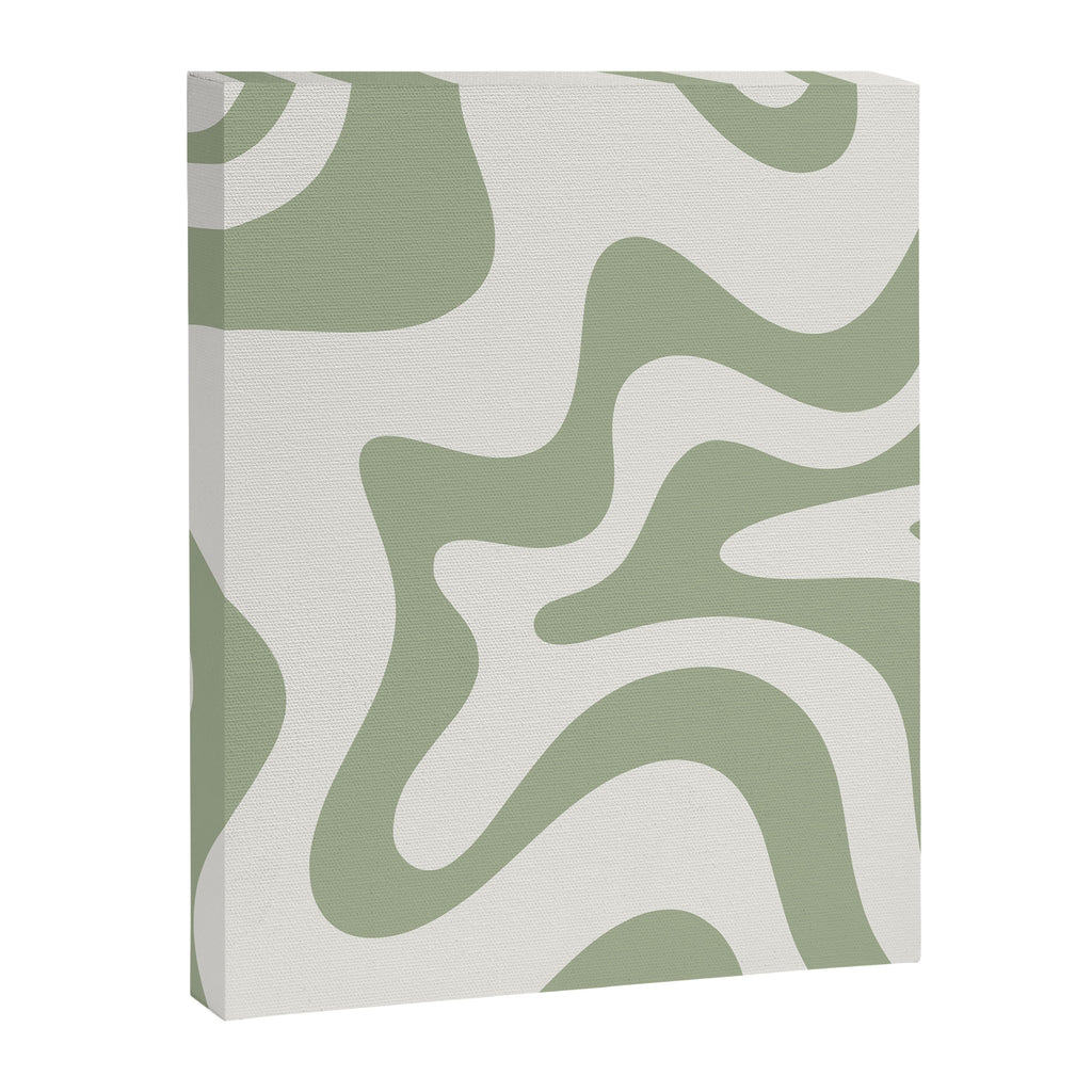 Retro Liquid Swirl Abstract Pattern Square Sage Green and Nearly White Canvas Print Gallery Image 8