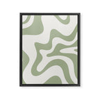 Retro Liquid Swirl Abstract Pattern Square Sage Green and Nearly White Framed Canvas Print Gallery Image 8