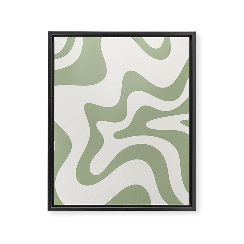 Retro Liquid Swirl Abstract Pattern Square Sage Green and Nearly White Framed Canvas Print Gallery Image 8