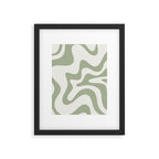 Retro Liquid Swirl Abstract Pattern Square Sage Green and Nearly White Framed Art Print Gallery Image 6