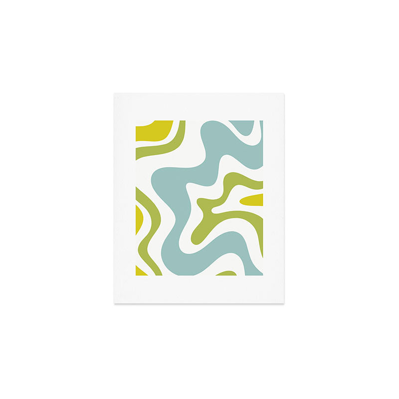 Retro Liquid Swirl Abstract Pattern Square Spring Green Ice Blue White  Art Print Gallery Image 1