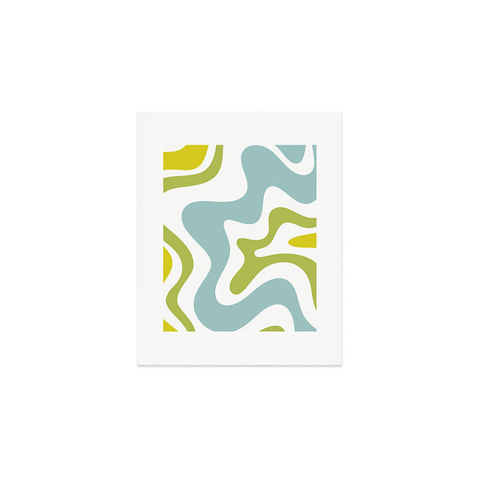 Retro Liquid Swirl Abstract Pattern Square Spring Green Ice Blue White  Art Print Gallery Image 1