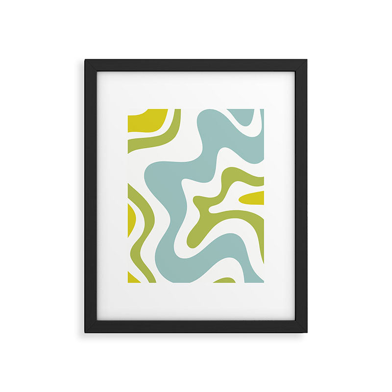 Retro Liquid Swirl Abstract Pattern Square Spring Green Ice Blue White  Framed Art Print Gallery Image 6