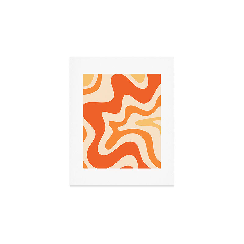 Retro Liquid Swirl Abstract Pattern Square Tangerine Orange Tones Art Print Gallery Image 1