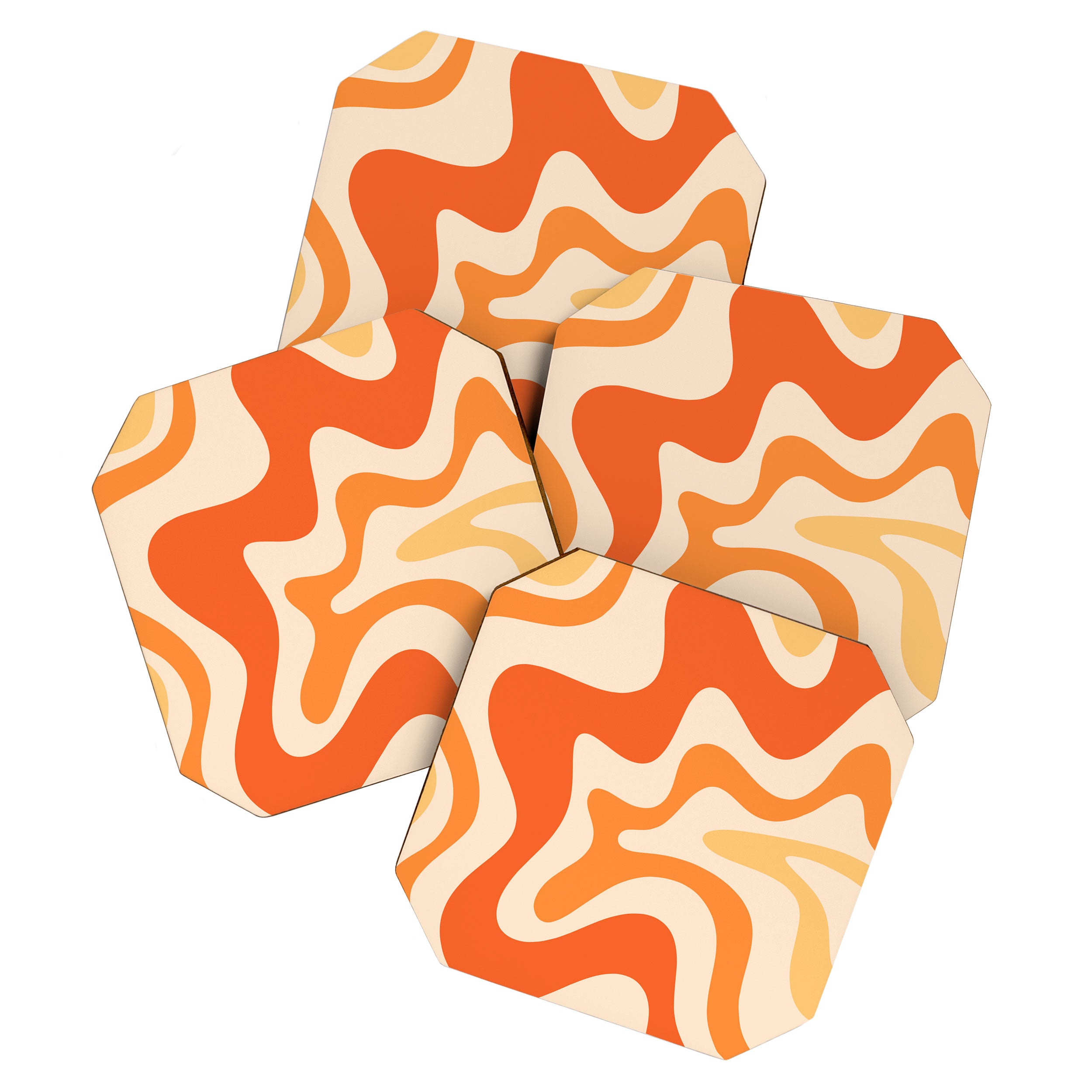 Retro Liquid Swirl Abstract Pattern Square Tangerine Orange Tones Coaster Gallery Image 1