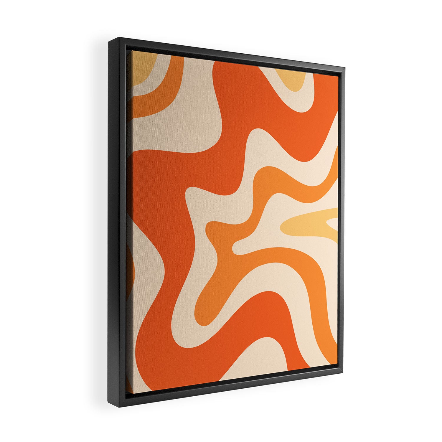 Retro Liquid Swirl Abstract Pattern Square Tangerine Orange Tones Framed Canvas Print Gallery Image 2