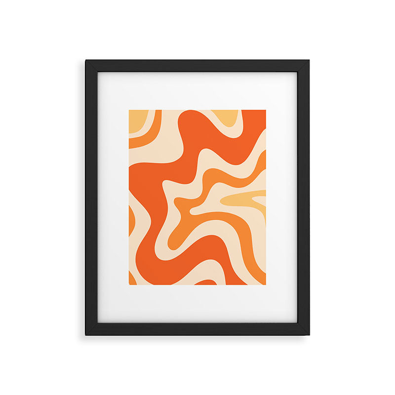 Retro Liquid Swirl Abstract Pattern Square Tangerine Orange Tones Framed Art Print Gallery Image 6