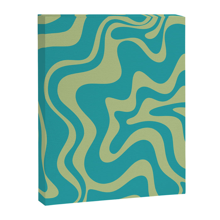 Retro Liquid Swirl Abstract Pattern Teal Blue and Celery Sage Green Canvas Print Gallery Image 1