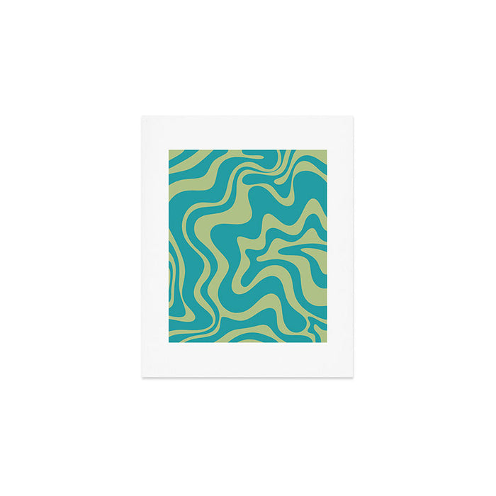 Retro Liquid Swirl Abstract Pattern Teal Blue and Celery Sage Green Art Print Gallery Image 1