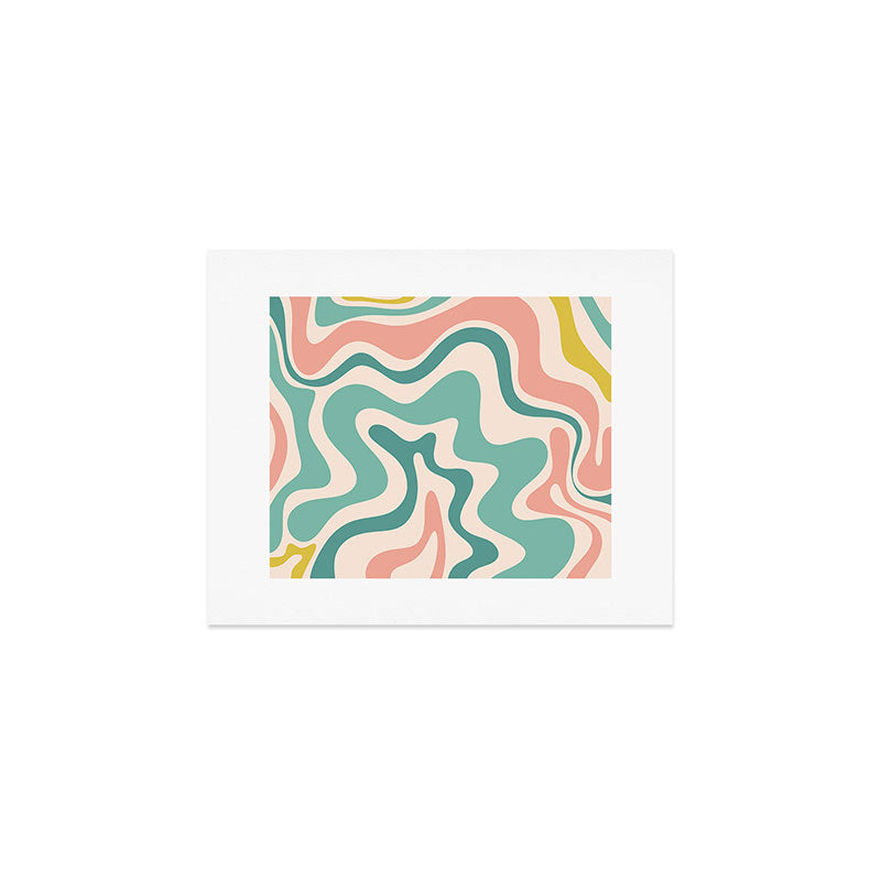 Retro Liquid Swirl Abstract Pattern Teal Blush Pink Mustard 4 Art Print Gallery Image 1