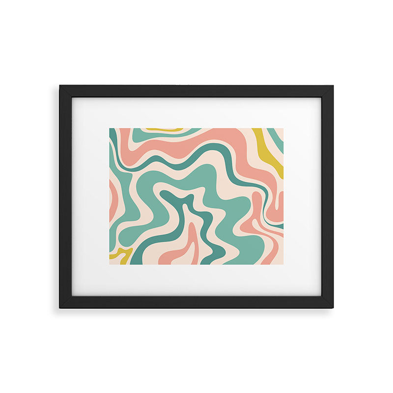 Retro Liquid Swirl Abstract Pattern Teal Blush Pink Mustard 4 Framed Art Print Gallery Image 5