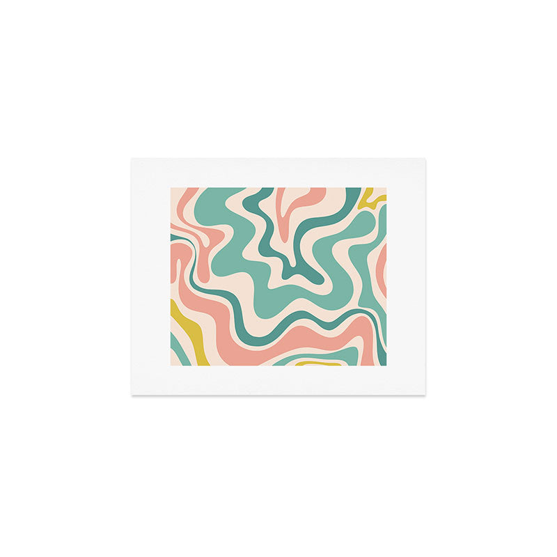 Retro Liquid Swirl Abstract Pattern Teal Blush Pink Mustard 5 Art Print Gallery Image 1