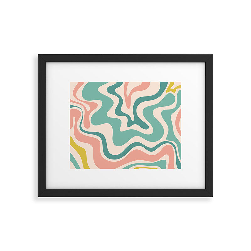Retro Liquid Swirl Abstract Pattern Teal Blush Pink Mustard 5 Framed Art Print Gallery Image 5